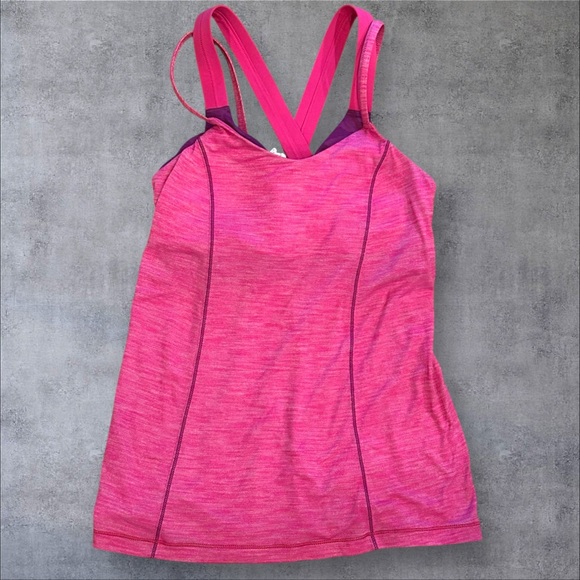lululemon athletica Tops - Lululemon Power Y Tank Built-In Bra Crossover Straps Pink Size 4
